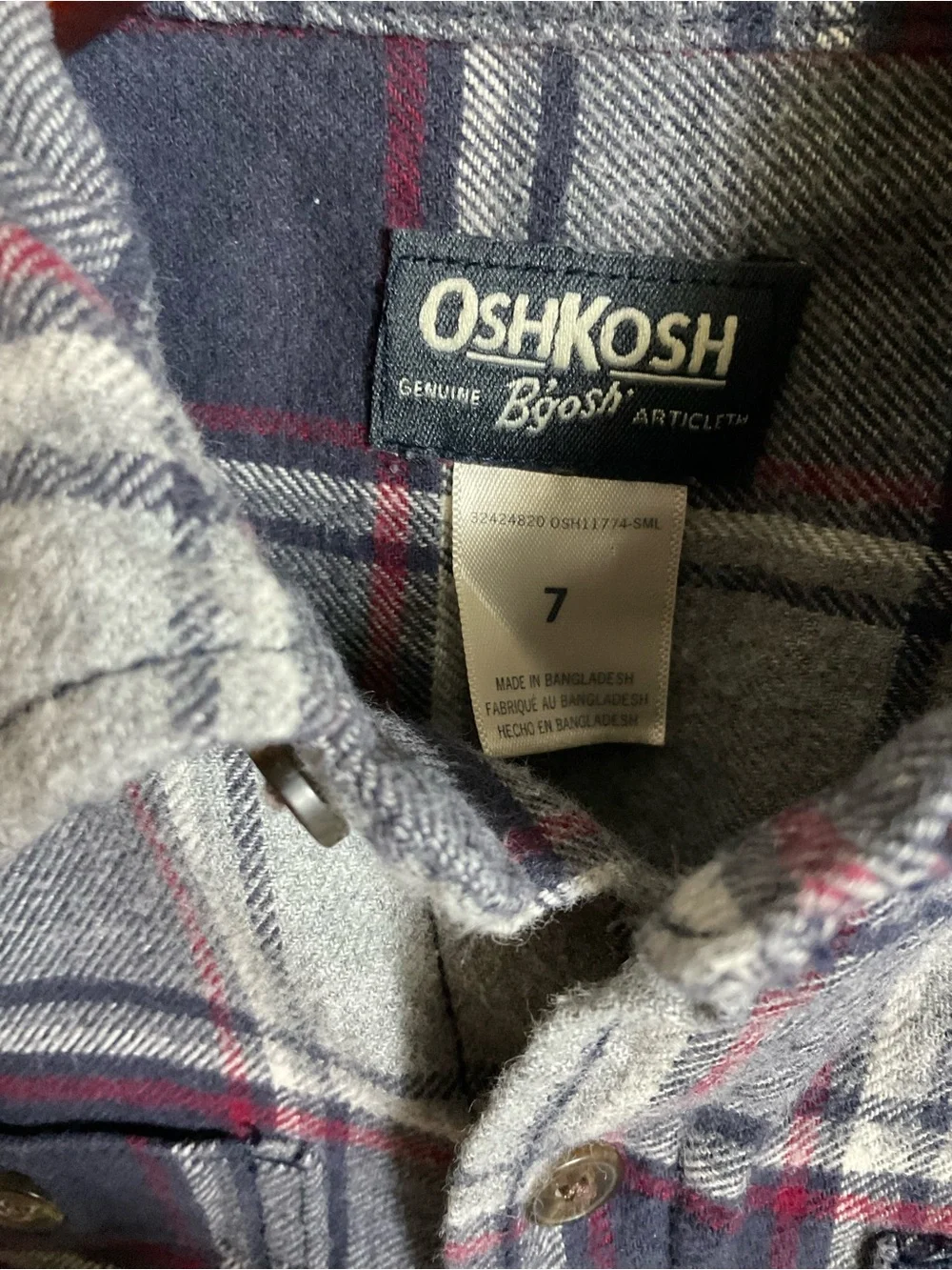 OshKosh B'gosh Gray & Navy Plaid Long-Sleeve Button-Down Shirt